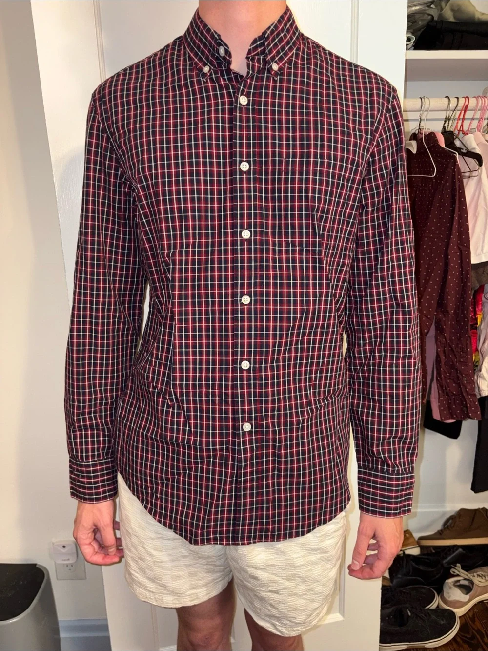 J. Crew Men's Black and Red Plaid Button-Down Shirt